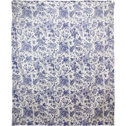 Clayre & Eef Plaid  130x170 cm Wit Blauw Polyester Rechthoek Bloemen Deken
