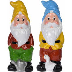 Tuinkabouters - 2x - keramiek 30 cm - met gele en blauwe muts - Tuinbeelden