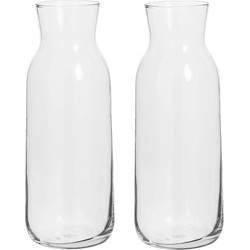 2x stuks karaffen/schenkkannen klein 0,7 liter van glas recht model met smalle hals - Schenkkannen