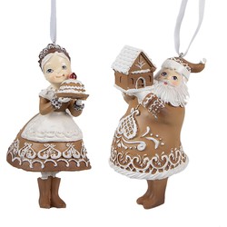 Clayre & Eef Kersthanger Set van 2 13 cm Bruin Kunststof Gingerbread man Kerstboomversiering