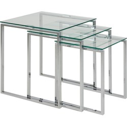 Salontafel Glas/Zilver - 50x50x55cm - Set Van 3 - Jordis