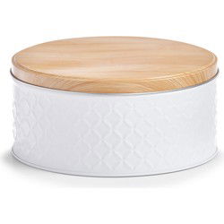 Zeller Voorraadblik - wit - 20 x 10 cm - met houtlook deksel - Voorraadblikken