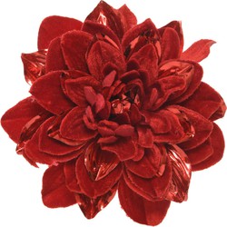 Decoris Kerstboom bloem - op clip - rood - 16 cm -kunststof - Kersthangers