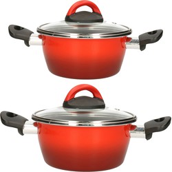 Kookpannen set van 2x stuks rood 3 liter en 5 liter Cuenca - Kookpannen
