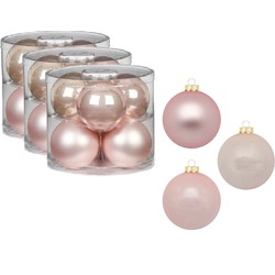 18x stuks glazen kerstballen 10 cm parel roze glans en mat - Kerstbal