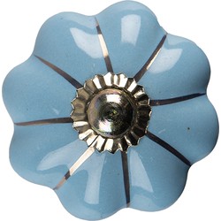 Clayre & Eef Deurknop  Ø 4 cm Blauw Goudkleurig Keramiek Meubelknop