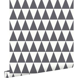 ESTAhome behang grafisch geometrische driehoeken donkergrijs en mat wit - 53 cm x 10,05 m - 148672