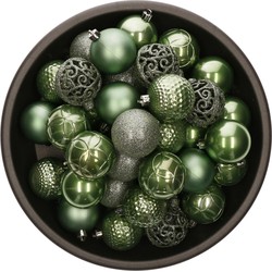 Bellatio Decorations Kerstballen - 37x st - salie groen - 6 cm - Kerstbal