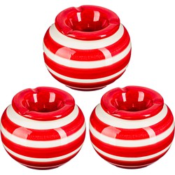 Terras asbak/stormasbak - 3x - rond - keramiek - 12 x 8 cm - rood/wit - Asbakken