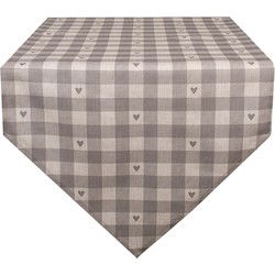 Clayre & Eef Tafelloper Beige Grijs Katoen Hartjes