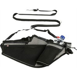 TRIXIE JOGGINGRIEM MET LIJN GRIJS / ZWART 115-150X2 CM / 70-130X23 CM