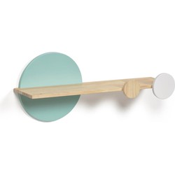 Kave Home - Diti plank in massief natuurlijk dennenhout en wit en turquoise MDF 60 x 26 cm