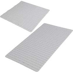 Urban Living Douche/badkamer anti-slip matten set - 2x stuks - rubber - steengrijs - Badmatjes