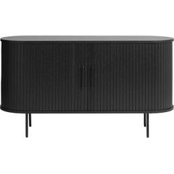 Dressoir Eikenhout Zwart - 45x140x76cm - Schuifdeuren - Kast Nola