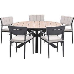 Garden Impressions Dane tuinset 6-delig - Tulli tuintafel Ø148x75 cm - light teak vironwood