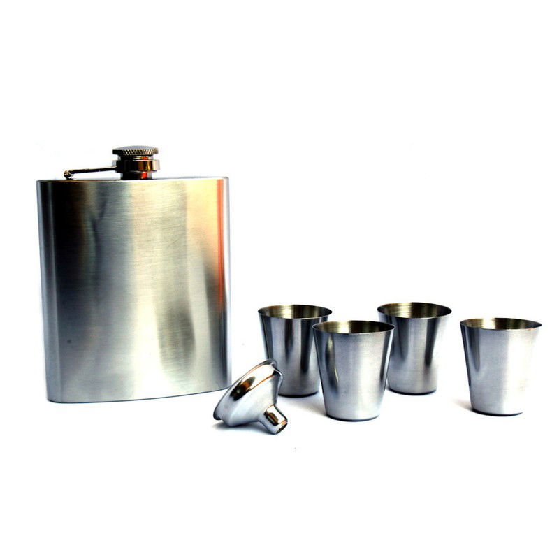 Decopatent® RVS Heupfles - 7 Delige Gift Set - Platvink - Zakflacon - Zakfles - Drankfles - Drankflacon Heupflesje - Incl. Trechter en Bekers - 