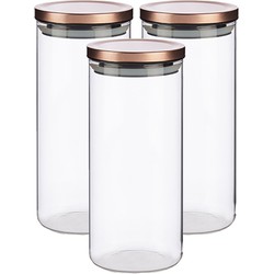 Set van 3x stuks glazen luxe keuken voorraadpotten/voorraadbussen met deksel rose goud 1380 ml - Voorraadpot