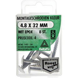 Montageschr. 4,8x32mm wit/rvs 8st