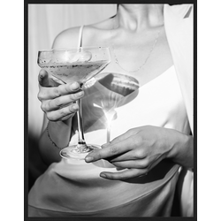 Any Image Print 'Elegant Champagne' - Schilderij - Wanddecoratie - Inclusief beukenhouten lijst - Poster - 73x93cm - Zwarte lijst met Passe Partout