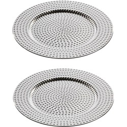 2x stuks diner borden/onderborden zilver met steentjes 33 cm - Onderborden