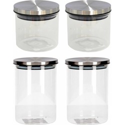 Set van 4 stuks glazen transparante voorraadbussen/voorraadpotten met deksel 450ml/650ml - Voorraadpot