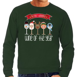 Bellatio Decorations foute kersttrui/sweater heren - Kerst wijn glazen - groen - drank/wine L - kerst truien