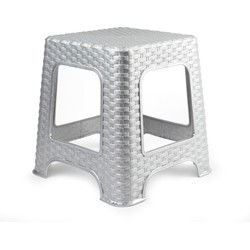 Plasicforte opstapje/krukje - zilver - rotan kunststof - 32x30 cm - Huishoudkrukjes