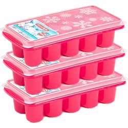 3x stuks Trays met dikke ronde blokken ijsblokjes/ijsklontjes vormpjes 10 vakjes kunststof roze - IJsblokjesvormen