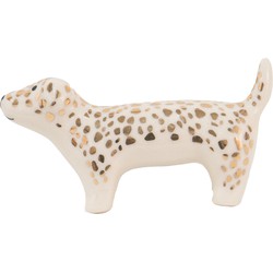 Clayre & Eef Deurknop Hond 8 cm Wit Goudkleurig Keramiek Meubelknop