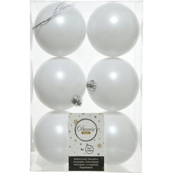 Decoris kerstballen - 6x st - wit - 8 cm - kunststof - kerstversiering - Kerstbal