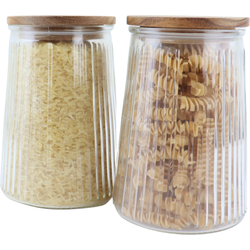 OTIX Voorraadpotten - Glas - met Deksel - Snoeppotten - Set van 2 -  Voedselopbergers - Koffiepads Bewaarbus - Acacia Wood - 950ml - SIRIUS