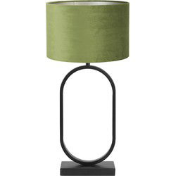 Tafellamp Jamiri/Velours - Zwart/Olijfgroen - Ø30x67cm