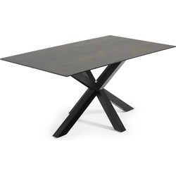 Kave Home - Argo tafel afgewerkt in porselein Iron Moss en stalen poten met zwarte afwerking 180 x 100