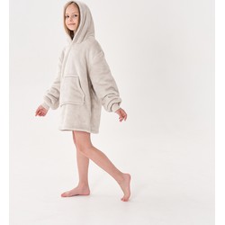Geen merk JUNIOR Oversized Hoodie voor kinderen - 50x70 cm - Hoodie & deken in één - met capuchon - Pumice Stone - beige - Dutch Decor Limited Collection