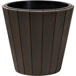 Prosperplast Plantenpot/bloempot Wood Style - buiten/binnen - kunststof - donkerbruin - D40 x H37 cm - Plantenpotten