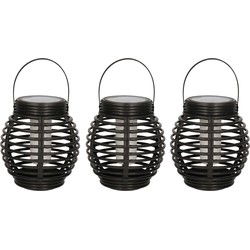 Anna's Collection Solar lantaarn - Set van 5x stuks - zwart - vlam effect - 15 cm - Lantaarns