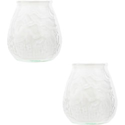 2x Witte tafelkaarsen in glazen houders 7 cm brandduur 17 uur - Waxinelichtjes