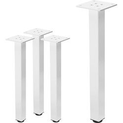 Set van 4 tafelpoten I-Design 42 cm wit glanzend gemaakt van gepoedercoat staal vierkant profiel 4x4 cm in hoogte verstelbare meubelpoten 1-4 cm