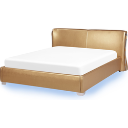 Beliani PARIS - Tweepersoonsbed met LED-verlichting-Goud-Leer