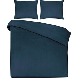 DoubleDry Dekbedovertrek 100% Natuurlijk Katoen - Eenpersoons 140x200/220 cm + 1 Kussensloop - Ademend & Zacht - Midden Blauw