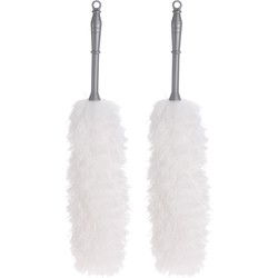 2x stuks plumeaus/dusters microvezel 15 x 50 cm grijs - plumeaus
