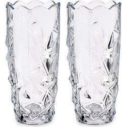 Set van 2x stuks bloemenvazen diamant relief 13,5 x 29 cm van glas - Vazen