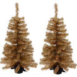 2x stuks kunstbomen/kunst kerstbomen goud 90 cm - Kunstkerstboom