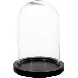 Atmosphera Home decoratie glazen stolp op houten plateau - glas/zwart - D18 x H26 cm - Decoratieve stolpen