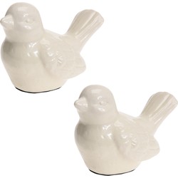 Set van 2x stuks decoratie dieren beeld vogel wit met staart omhoog 12 cm - Tuinbeelden