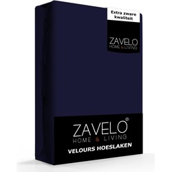 Zavelo Hoeslaken Velours Navy - Fluweel Zacht - 30 cm Hoekhoogte - Rondom Elastiek - Velvet -Lits-jumeaux (160/180x200/220 cm)