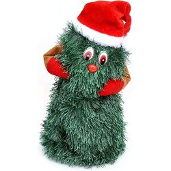 Zingende en dansende kerstboom - figuur - groen - H20 cm - Kerstman pop