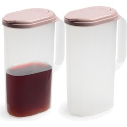 2x stuks waterkan/sapkan transparant/roze met deksel 2 liter kunststof - Schenkkannen