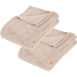 Atmosphera Fleece deken/plaid harig - 2x - beige - 130 x 180 cm - Plaids