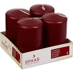 4x Kaarsen bordeaux rood 5 x 8 cm 12 branduren sfeerkaarsen - Stompkaarsen